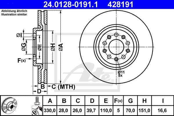 ATE disk ploča ALFA ROMEO 24.0128-0191.1 prednja, a-159 2.4jtdm 05 ->, d330/28