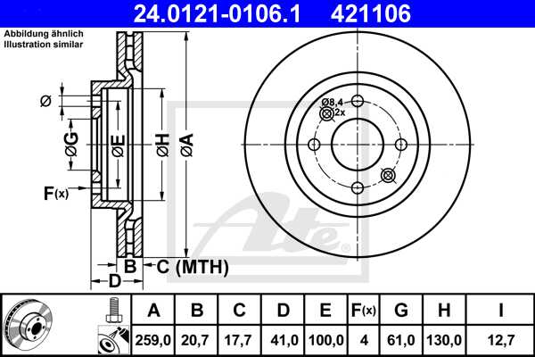 ATE disk ploča RENAULT 24.0121-0106.1 prednja, megane,clio,kangoo 1.9dti 00 ->, d259/20