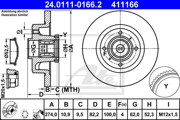 ATE disk ploča RENAULT 24.0111-0166.2 zadnja, megane 1.9dti 99 ->, d274/11 abs sa ležajem