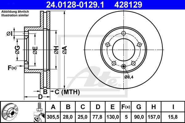 ATE disk ploča RENAULT 24.0128-0129.1 prednja, master 1.9dci 01 ->, d305/28