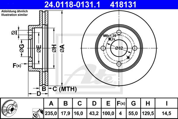 ATE disk ploča TOYOTA 24.0118-0131.1 prednja, yaris 1.0 99 ->, d235/18