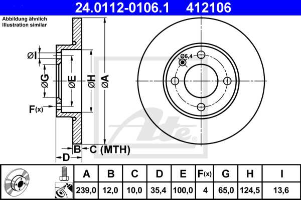 ATE disk ploča VW 24.0112-0106.1 prednja, golf 1.4 ->99 d239/12