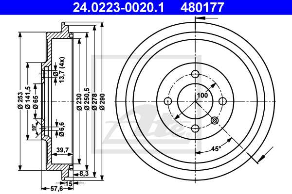 ATE doboš VW 24.0223-0020.1 caddy 1.9d 96 ->, d230/39