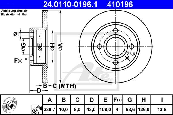 ATE disk ploča FORD 24.0110-0196.1 prednja, escort 1.3 90 ->, d239/10