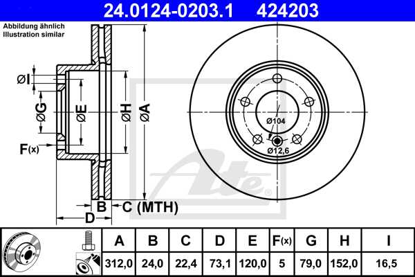 ATE disk ploča BMW 24.0124-0203.1 prednja, bmw 3 e90,f30 320d bez performance 05 ->, d312/24