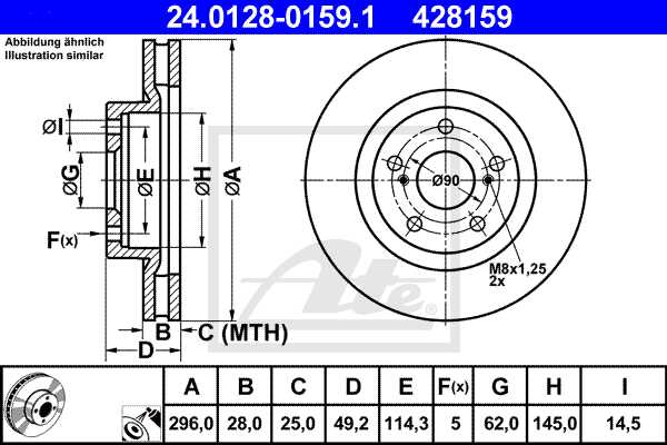 ATE disk ploča TOYOTA 24.0128-0159.1 prednja, rav-4 2.2d-4d 06 ->, d296/28
