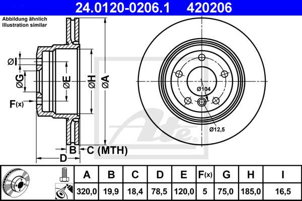 ATE disk ploča BMW 24.0120-0206.1 zadnja, x-6 35i e70 08 ->, d320/20