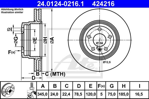 ATE disk ploča BMW 24.0124-0216.1 zadnja, x-6 35d e70 08 ->, d345/24