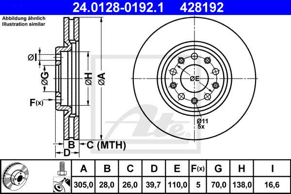 ATE disk ploča ALFA ROMEO 24.0128-0192.1 prednja, a-159 1.9jtdm 16v 05 ->, d305/28