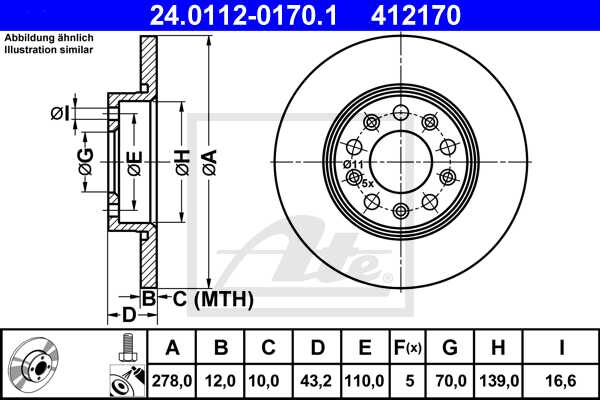 ATE disk ploča ALFA ROMEO 24.0112-0170.1 zadnja, a-159 1.9jtdm 06 ->, d278/12