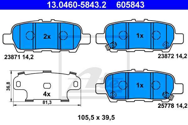 ATE disk pločice NISSAN 13.0460-5843.2 zadnje, x-trail,pathfinder 2.7td 4wd 97 ->
