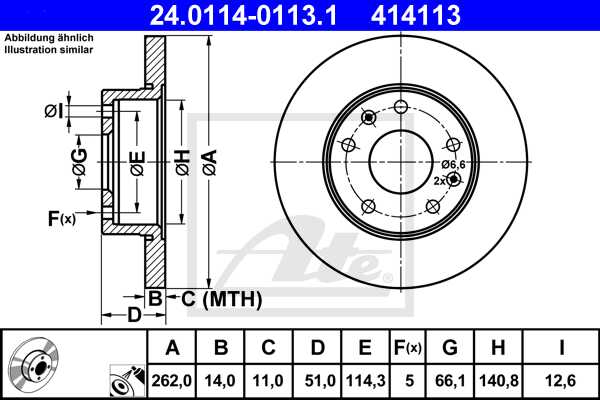 ATE disk ploča LAND 24.0114-0113.1 prednja, freelander 2.0di 98 ->, d262/14