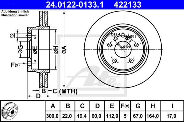 ATE disk ploča MERCEDES BENZ 24.0122-0133.1 zadnja, mb 400se w140 ->98 d300/22