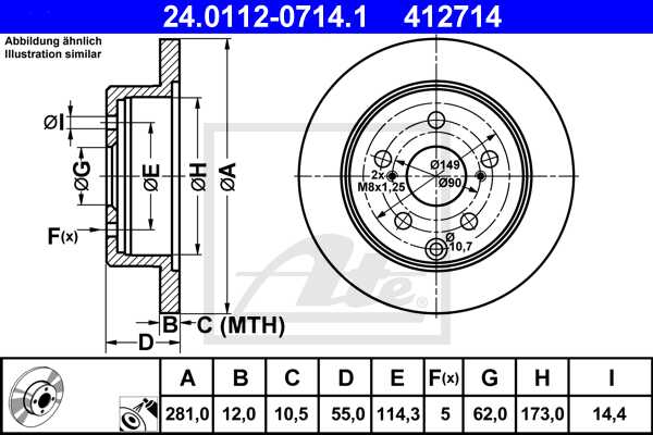 ATE disk ploča TOYOTA 24.0112-0714.1 zadnja, rav-4 2.0d-4d 06 ->, d281/12