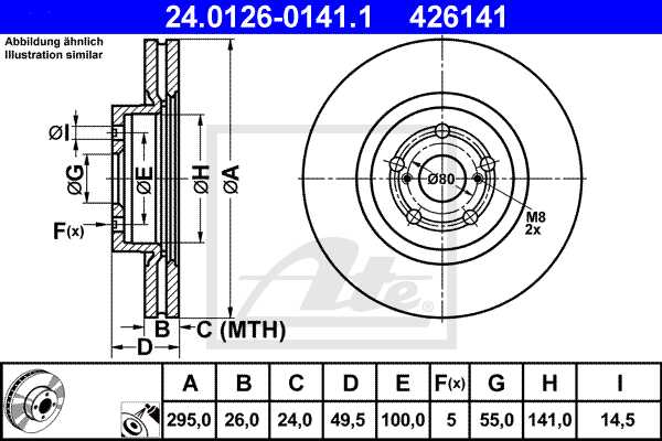ATE disk ploča TOYOTA 24.0126-0141.1 prednja, avensis 2.0d 03 ->, d295/26