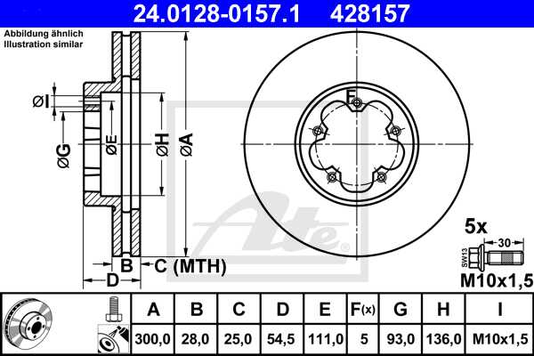 ATE disk ploča FORD 24.0128-0157.1 prednja, transit 2.2tdci 06 ->, d300/25
