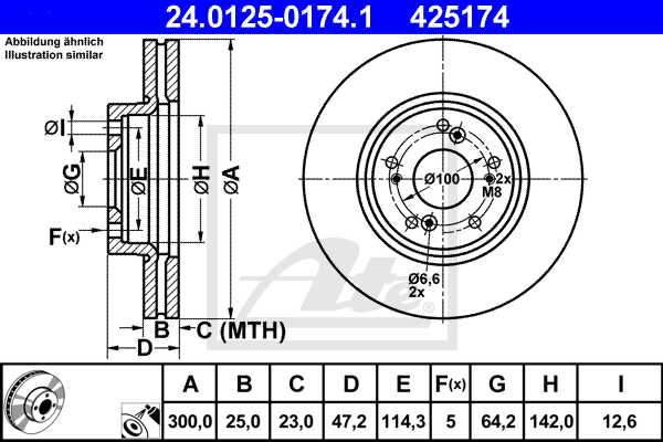 ATE disk ploča HONDA 24.0125-0174.1 prednja, accord 2.0 03 ->, d300/25