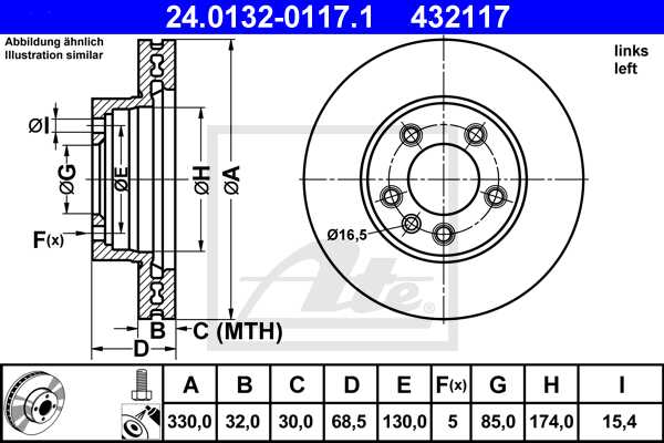 ATE disk ploča VW 24.0132-0117.1 prednja lijeva, touareg 3.0 v6 tdi 04 ->, d330/32