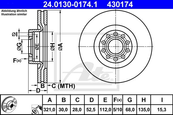 ATE disk ploča VW 24.0130-0174.1 prednja, a-6 4.2q ->05 d321/30