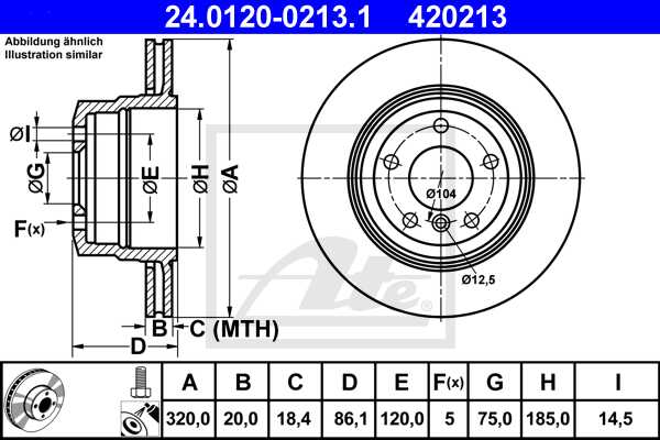 ATE disk ploča BMW 24.0120-0213.1 zadnja, bmw 5 e60 05 ->, d320/20
