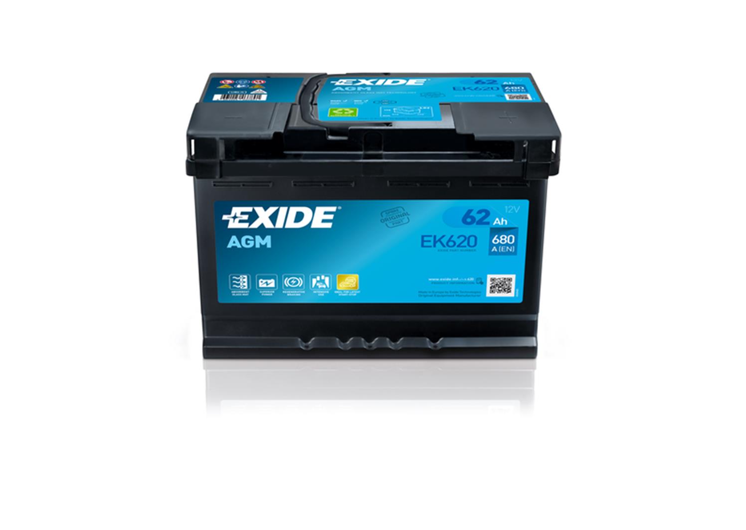 Akumulator EXIDE Start/stop Agm Radial Ek600/ek620 62ah D+ 242x175x190 ...